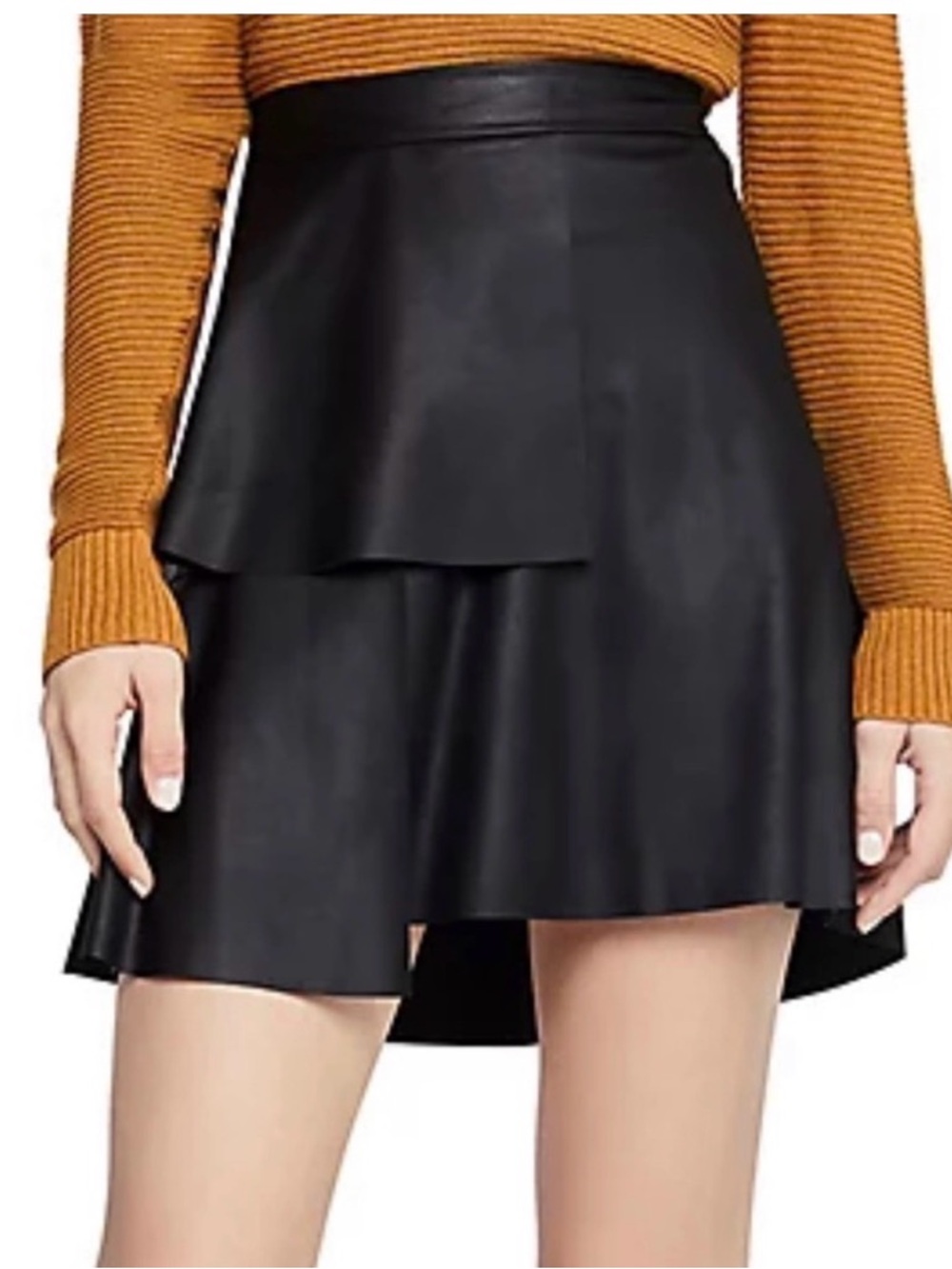 BCBGeneration Black Faux Leather High-Low Mini Skirt